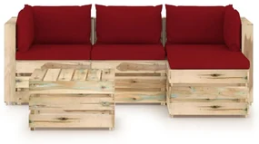 vidaXL 5-delige Loungeset met kussens groen geïmpregneerd hout