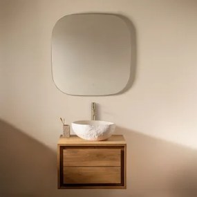 Jabari Zwevend Badkamermeubelset Van Teakhout Teakhout & Onregelmatige In Wit Cement ↔︎40 Cm Fedro & Vierkant Led En Anticondens - Sklum