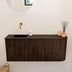 Mondiaz Joya 100cm toiletmeubel ronding rechts walnut met wastafel faye links zonder kraangat urban
