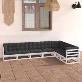 vidaXL 7-delige Loungeset met kussens massief grenenhout wit