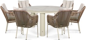 Tuinset Ronde Tuintafel 6 personen 150 cm Rope Taupe  Lifestyle Garden Furniture Marbella/Arancia