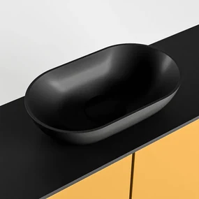 Mondiaz Fowy toiletmeubel 120cm ocher met zwarte waskom midden en kraangat