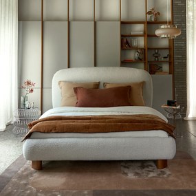 Bed in bouclettestof met lattenbodem, Mila
