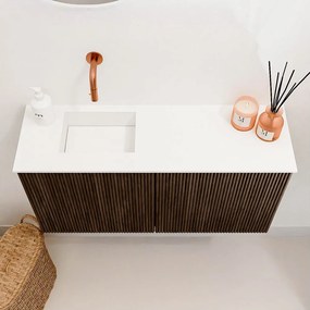 Mondiaz Joya 80cm toiletmeubel walnut met wastafel faye links zonder kraangat talc