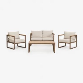 Tuinset Met 2-zitsbank, 2 Fauteuils En Salontafel In Aluminium En Lipov Acaciahout Moka Bruin - Sklum