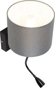 Moderne wandlamp zwart met grijze kap - Brescia