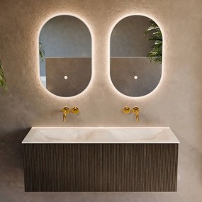 Mondiaz Kurve-dlux 120cm badmeubel shadow met 1 lade en wastafel leaf dubbel zonder kraangat opalo