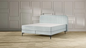 Emma Signature Boxspring Bed 160x200 - Mint - Strepen Hoofdbord - Zwart metaal Pootjes
