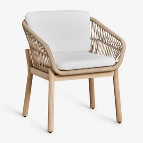 Set Van 2 Eetkamerstoelen Met Armleuningen Van Acaciahout En Gevlochten Touw Karvia Lichte Acaciekleur & Stof Wit - Sklum