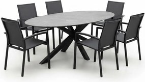 Puccini Malaga dining tuinset 220x120xH75 cm 7 delig antraciet keramiek