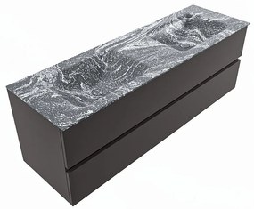 Mondiaz Vica DLux badmeubel 150cm dark grey 2 lades met wastafel lava dubbel 2 kraangaten