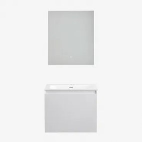 Macrae Zwevend Houten Badkamermeubelset Met Geïntegreerde Wastafel Wit & Rechthoekige Led En Anticondens 60x70 Cm Riben & Zonder Kraan - Sklum
