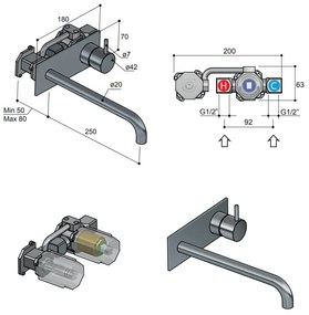 Hotbath Cobber 2-gats inbouw wastafelkraan 25cm met plaat zwart chroom