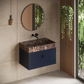 Muebles Zahora badmeubel ribbelfront 80cm marine blauw met Dark Emperador wastafel zonder kraangat
