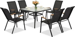 Modena/Bitonto Wood zwarte tuintafel voor 6 personen met Garden Point vierkante tafel