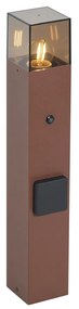 Industrieel buiten paaltje roestbruin met smoke glas 50cm met schemersensor - Denmark