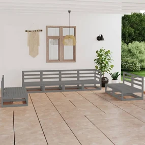 vidaXL 8-delige Loungeset massief grenenhout grijs