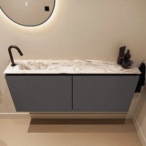 Mondiaz Ture DLux toiletmeubel 120cm dark grey met wastafel glace links met kraangat