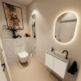 MONDIAZ TURE-DLUX 60cm toiletmeubel Talc. EDEN wastafel Opalo positie rechts. Met 1 kraangat. TUREDX60TALR1OPA