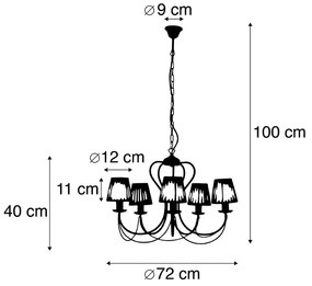 Kroonluchter taupe met plissé klemkap crème 5-lichts - Como Klassiek / Antiek E14 rond Binnenverlichting Lamp