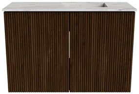 Mondiaz Joya DLux 60cm toiletmeubel walnut met wastafel faye rechts zonder kraangat glace