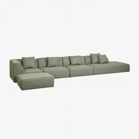 Cardea 4-delige Modulaire Hoekbank Met Chaise Longue Rechts En Gestoffeerde Poef Bouclé Groen – Salie - Sklum