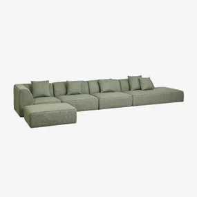 Cardea 4-delige Modulaire Hoekbank Met Chaise Longue Rechts En Gestoffeerde Poef Bouclé Groen – Salie - Sklum