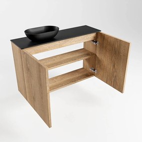 Mondiaz Fowy toiletmeubel 80cm washed oak met zwarte waskom links zonder kraangat