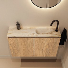 Mondiaz Ture DLux toiletmeubel 80cm washed oak met wastafel frappe rechts met kraangat