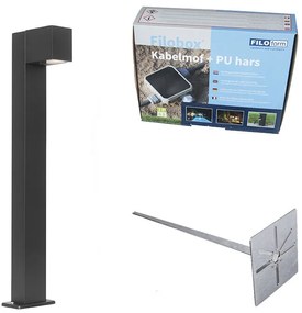 Buitenlamp zwart met grondpin en kabelmof 65cm IP44 - Baleno Industriele / Industrie / Industrial, Modern GU10 IP44 Buitenverlichting