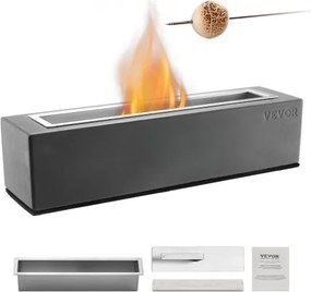 VEVOR vuurkorf, 380 x 100 x 135 mm, tafelmodel betonnen haard, vuurkorf, vuurschaal voor ontsmettingsalcohol, smoresmaker, voor terras en balkon met brandblusserhoes, vierkant, lichtgrijs