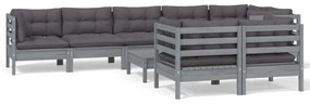 vidaXL 9-delige Loungeset met kussens massief grenenhout grijs