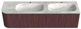 Mondiaz Kurve-dlux 165cm badmeubel ronding links ruby met 2 lades en 1 deur en wastafel stor small dubbel/rechts 2 kraangaten opalo