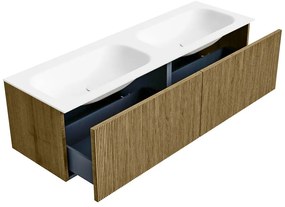 Mondiaz Kurve 150cm badmeubel dusk met 2 lades en wastafel big small dubbel 2 kraangaten