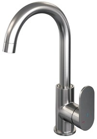 Brauer Brushed Edition ColdStart wastafelkraan hoog met draaibare ronde uitloop model C RVS geborsteld PVD