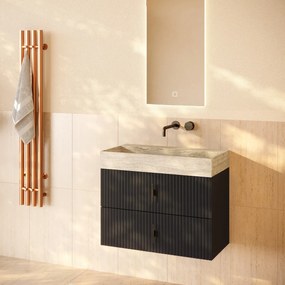 Muebles Murcia badmeubel ribbelfront 80cm antraciet met White Travertin wastafel zonder kraangat