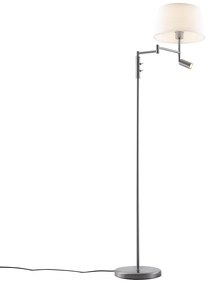 Vloerlamp staal met witte kap en verstelbare leeslamp - Ladas