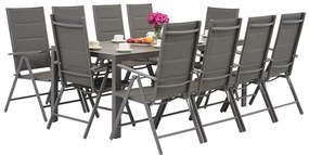 Garden Point grijze aluminium tuinmeubelen met grote Polywood Verona tafel voor 10 personen