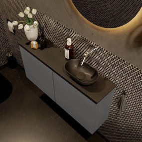 Mondiaz Fowy toiletmeubel 100cm dark grey met zwarte waskom rechts zonder kraangat