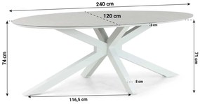 Tuinset 6 personen 240 cm Aluminium/Textileen Wit Hartman Alice/Cervola