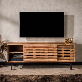Tv-meubel Met Schuifdeuren Acacia Hout - 135x40x53cm.
