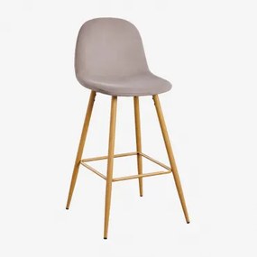 Set Van 2 Hoge Krukken Van Glamm-fluweel Natuurlijk Hout & Grijs – Taupe & ↑75 Cm - Sklum