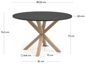 Kave Home Full Argo Ronde Eettafel Modern Zwart Met Eiken - 120 X 120cm.