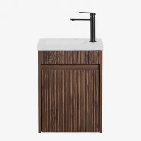 Narek Zwevend Houten Badkamermeubelset Met Geïntegreerde Wastafel Spiegelloze & Donker Hout & Mat Zwart ↑20 Cm Met Aftapkraan Zonder Overloop Alameda