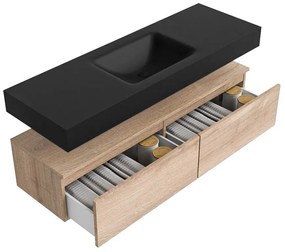 Zaro Alan badmeubel 140cm washed oak 2 lades met vrijhangende wastafel cloud midden 1 kraangat urban