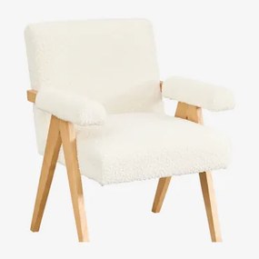Fauteuil Met Armleuningen Van Hout En Bouclé Stof Lucca Bouclé Wit - Sklum