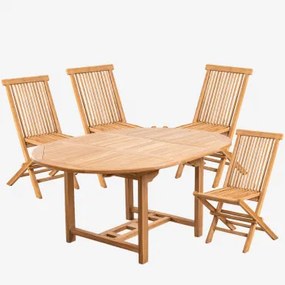 Set Uitschuifbare Tafel (120-170x75 Cm) En 4 Opvouwbare Tuinstoelen In Pira Teakhout Teakhout - Sklum