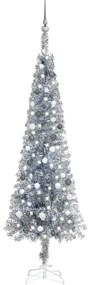 vidaXL Kerstboom met LED's en kerstballen smal 240 cm zilverkleurig
