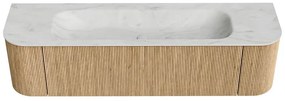 Mondiaz Kurve-dlux 170cm badmeubel ronding links/rechts oak met 1 lade en 2 deuren en wastafel big large midden 1 kraangat opalo