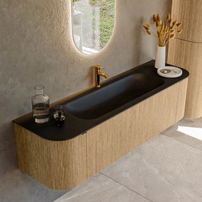 Mondiaz Kurve 160cm badmeubel ronding links/rechts oak met 1 lade en 2 deuren en wastafel big medium midden 1 kraangat urban